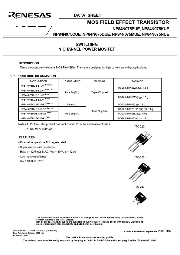 NP84N075KUE Renesas