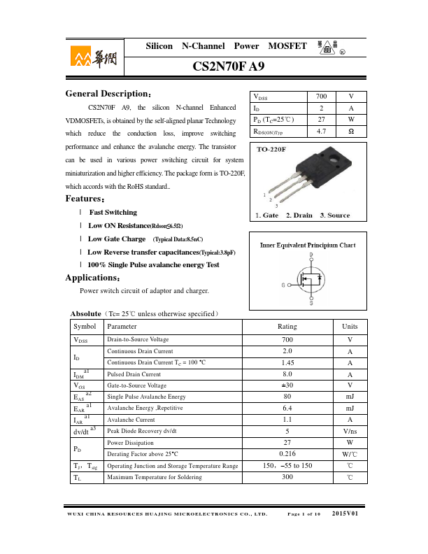 CS2N70FA9 Huajing Microelectronics