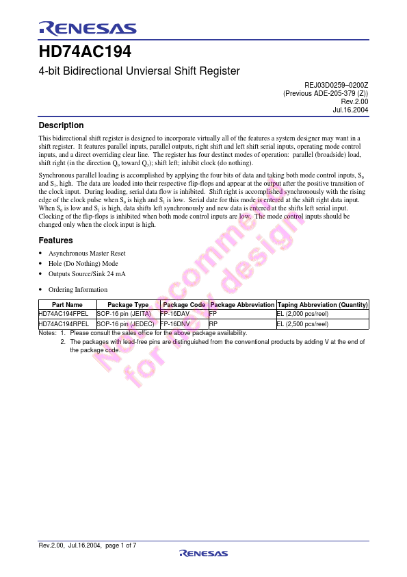 HD74AC194 Renesas