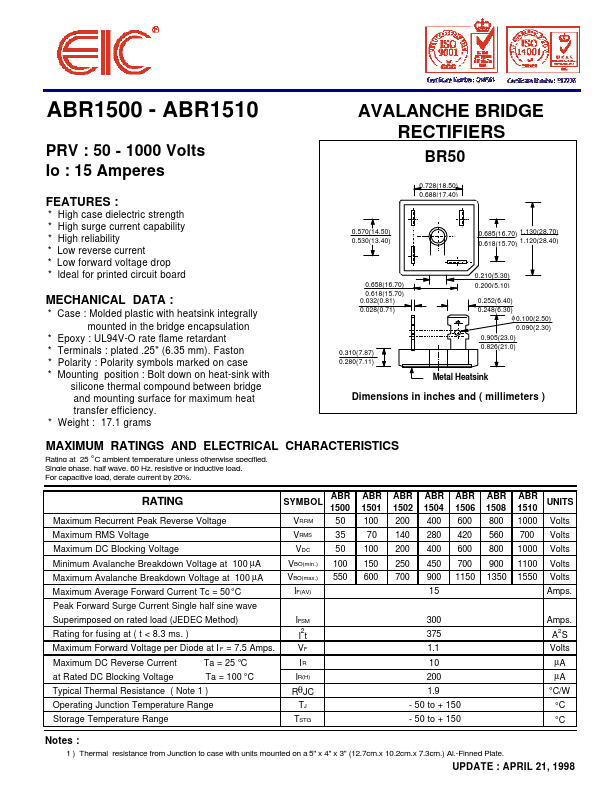 ABR1501 EIC discrete Semiconductors