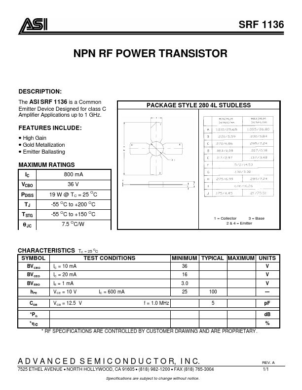 SRF1136 Advanced Semiconductor