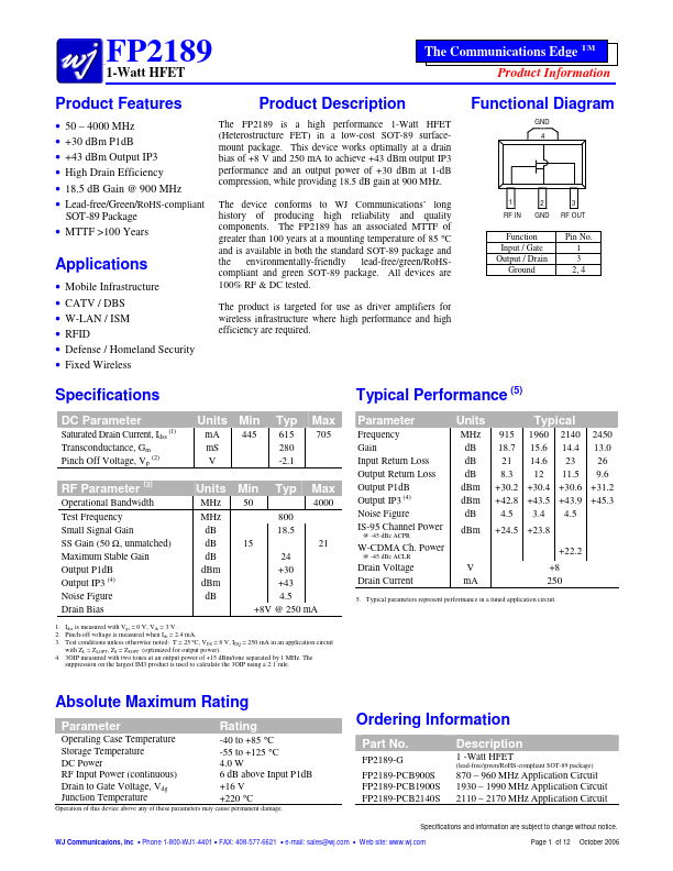 FP2189 WJ Communications