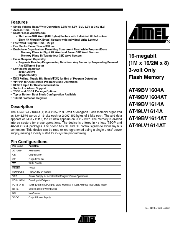 AT49LV1614A ATMEL Corporation