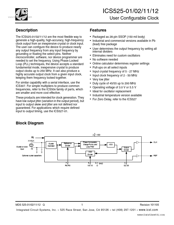 ICS525-11 Integrated Circuit Systems