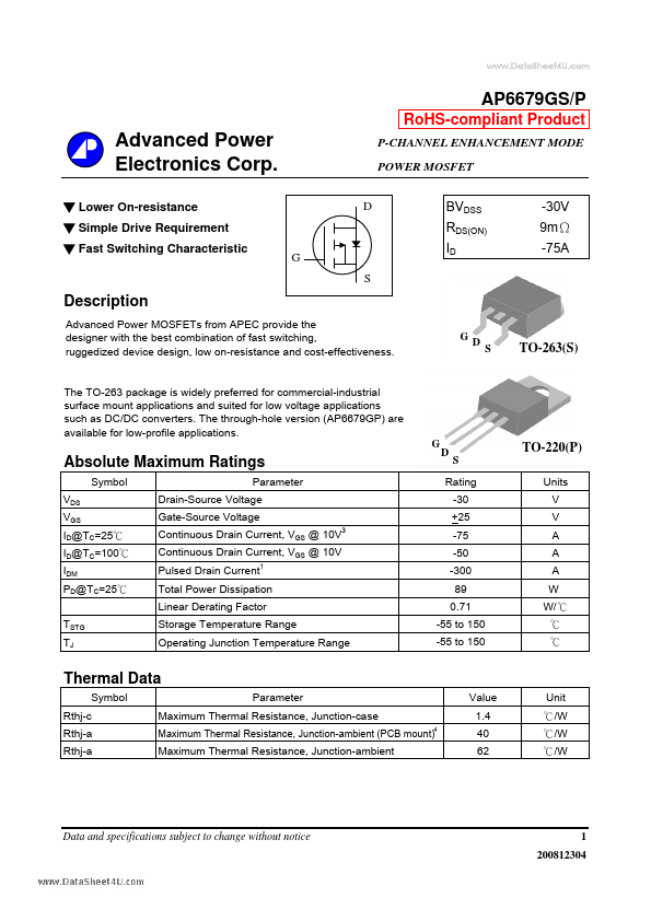AP6679GS Advanced Power Electronics