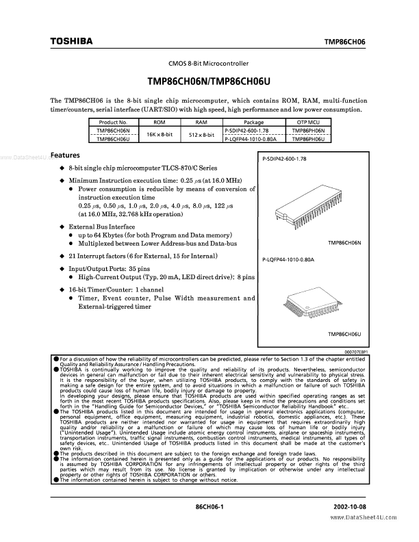 <?=TMP86CH06U?> डेटा पत्रक पीडीएफ