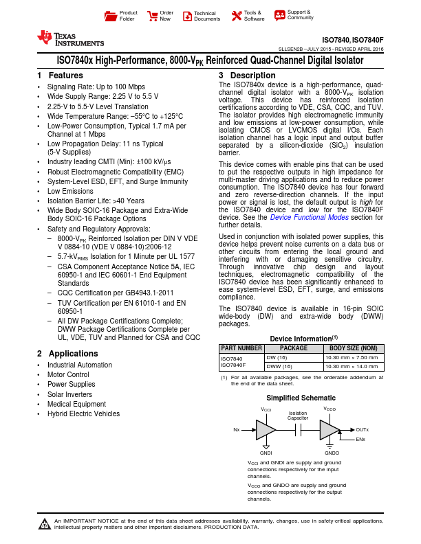 ISO7840F Texas Instruments