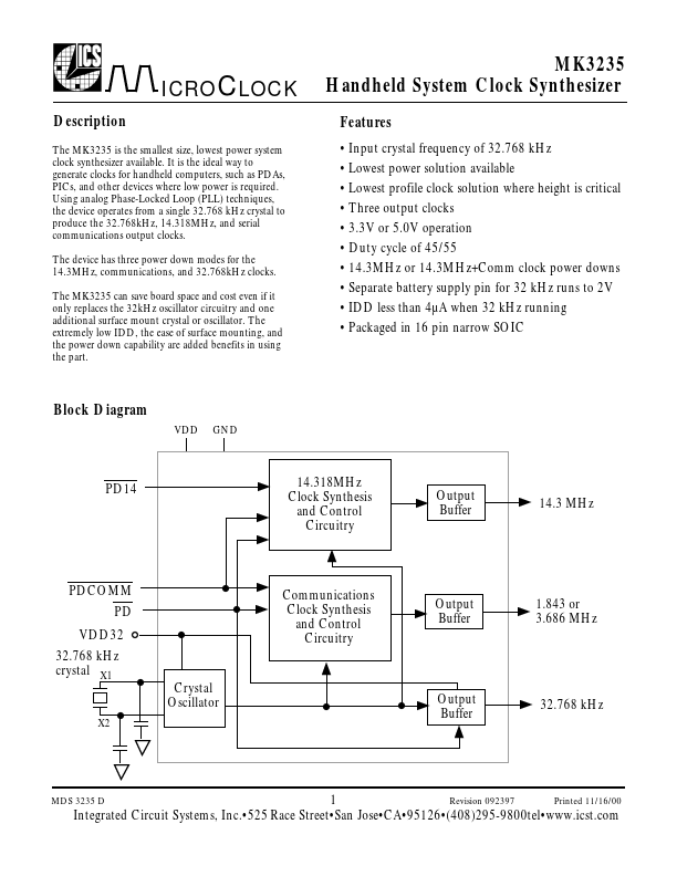 MK3235-01S Integrated Circuit Systems