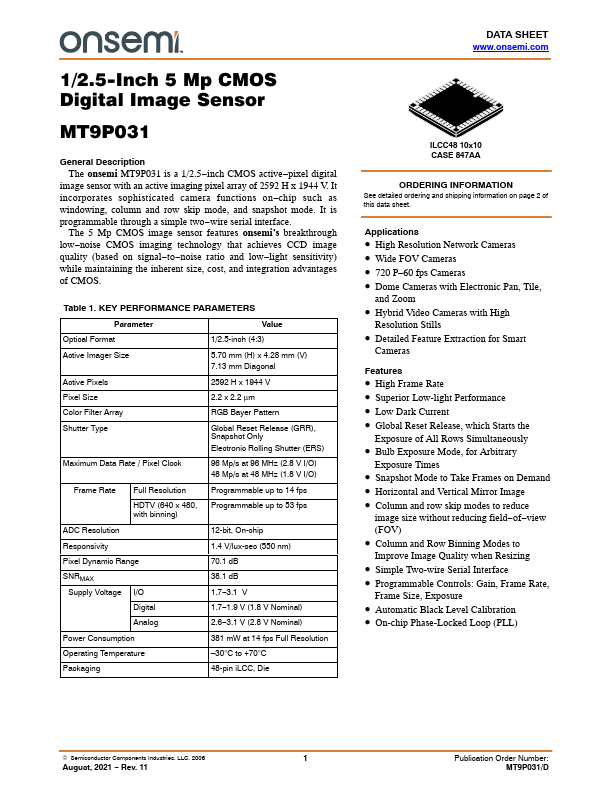 MT9P031 ON Semiconductor