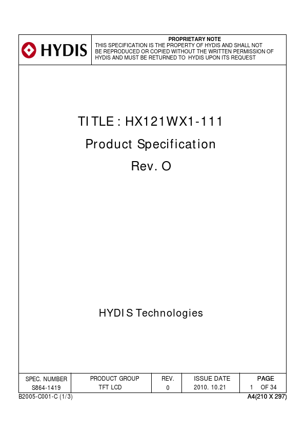 HX121WX1-111 HYDIS