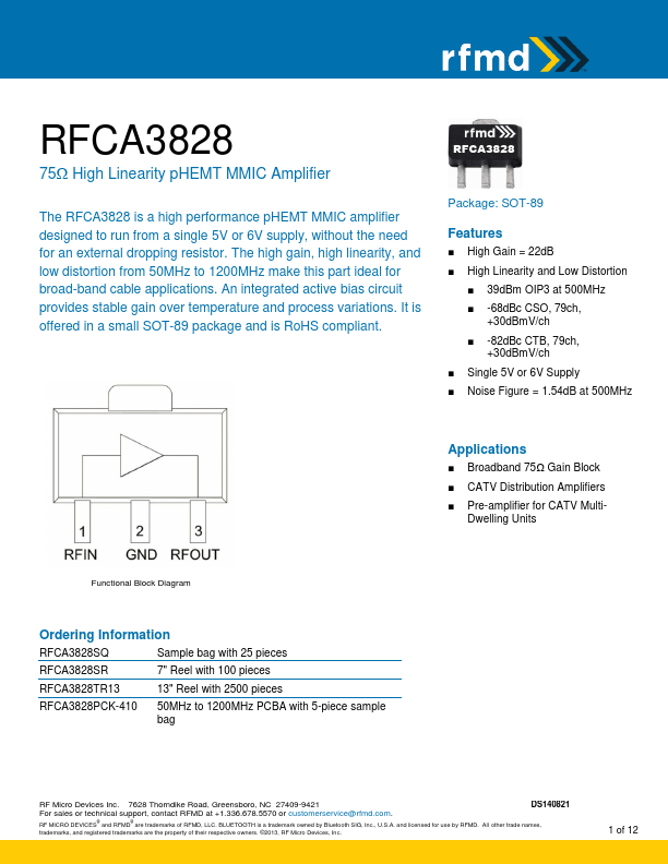 <?=RFCA3828?> डेटा पत्रक पीडीएफ