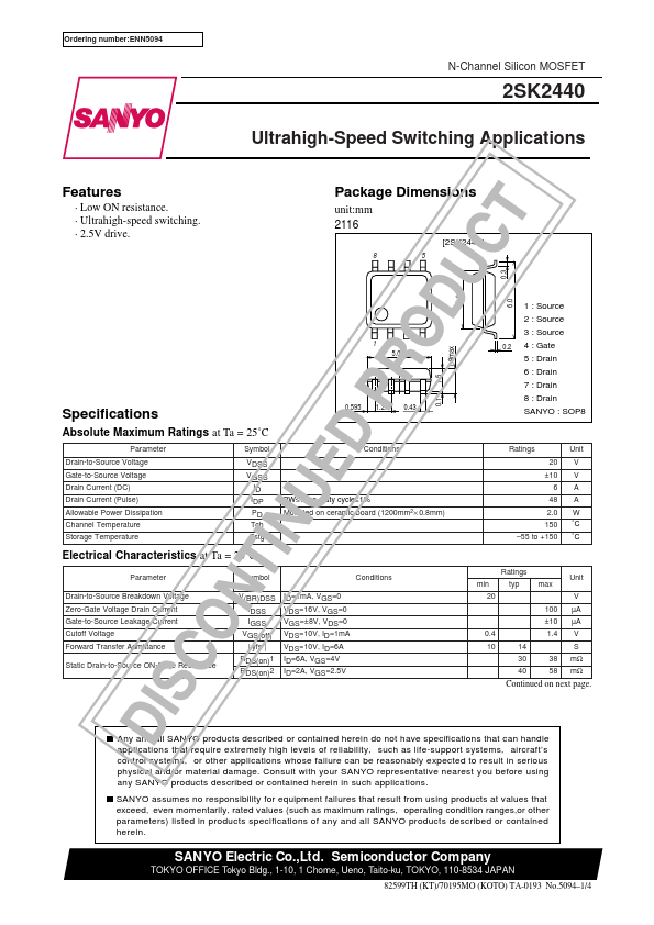 2SK2440 Sanyo Semicon Device