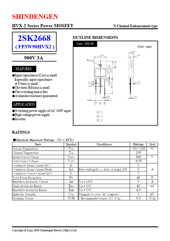 2SK2668 Shindengen Electric Mfg.Co.Ltd