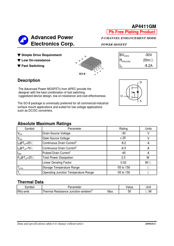 AP4411GM Advanced Power Electronics