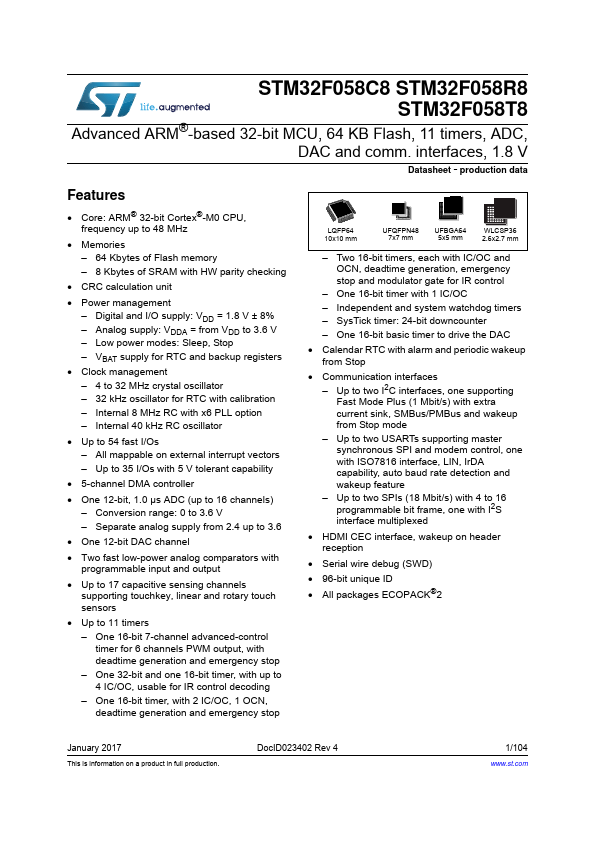 <?=STM32F058R8?> डेटा पत्रक पीडीएफ