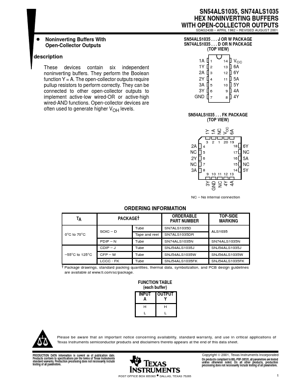 SN74ALS1035N Datasheet pdf - Texas Instruments