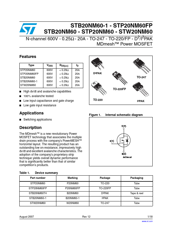 STP20NM60FP ST Microelectronics