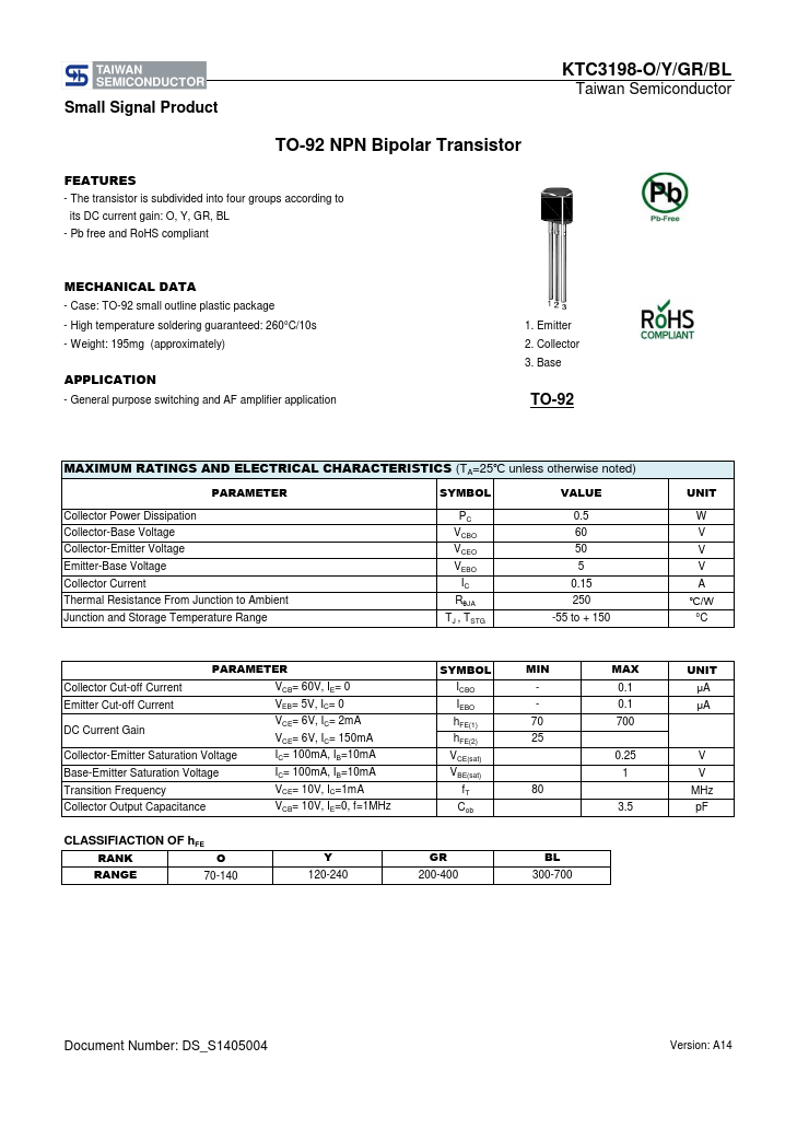 KTC3198-O Taiwan Semiconductor