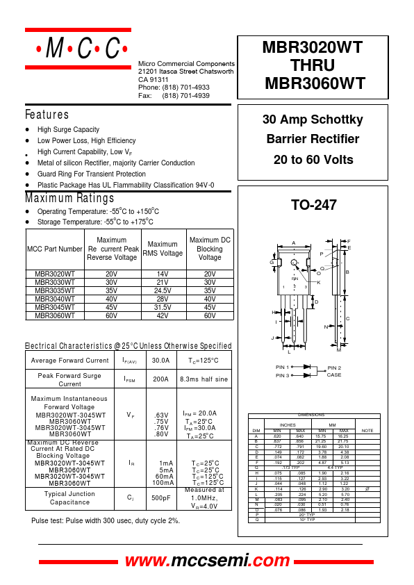 MBR3020WT Micro Commercial Components