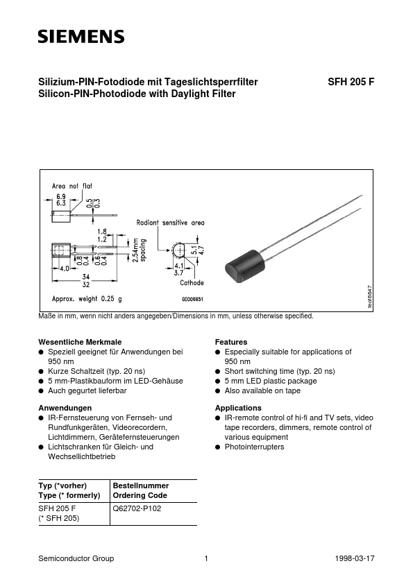 SFH205F Siemens Semiconductor Group