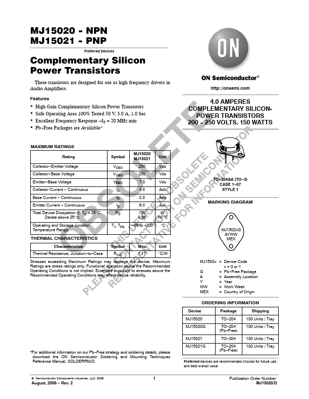 MJ15020 ON Semiconductor