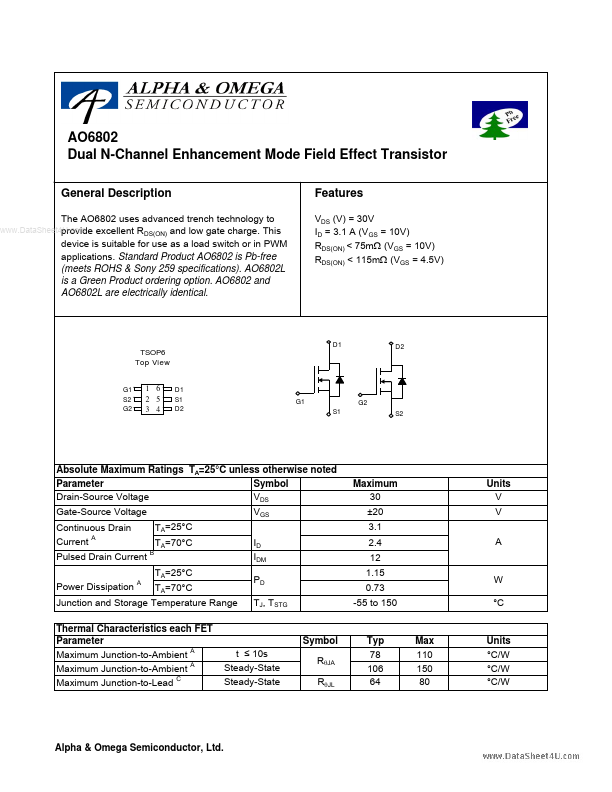 AO6802 Alpha & Omega Semiconductors