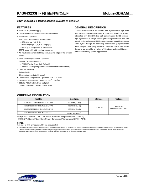 K4S643233H-FHE Samsung semiconductor