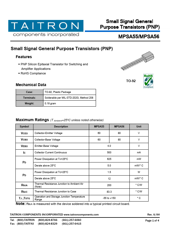 <?=MPSA55?> डेटा पत्रक पीडीएफ