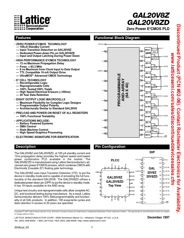 GAL20V8ZD Lattice Semiconductor