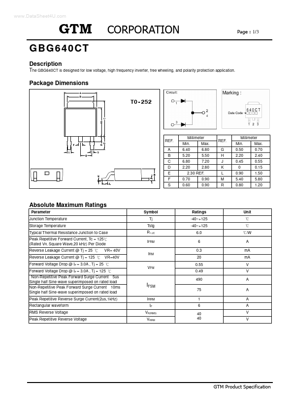 <?=GBG640CT?> डेटा पत्रक पीडीएफ
