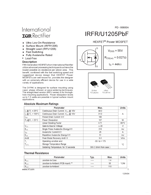 IRFR1205PBF International Rectifier