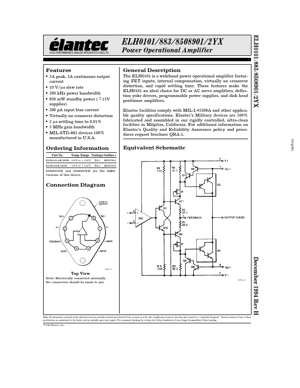ELH0101 Elantec Semiconductor
