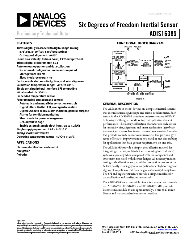 <?=ADIS16385?> डेटा पत्रक पीडीएफ