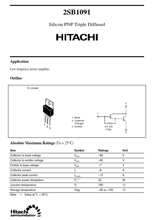 2SB1091 Hitachi Semiconductor