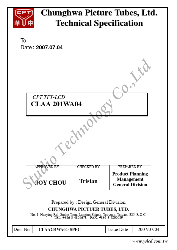 CLAA201WA04 CHUNGHWA PICTURE TUBES