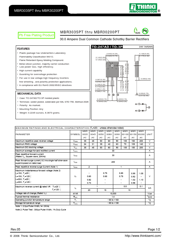 <?=MBR3090PT?> डेटा पत्रक पीडीएफ