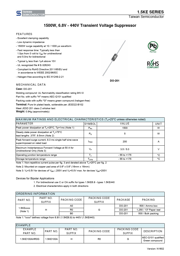 <?=1.5KE6.8A?> डेटा पत्रक पीडीएफ