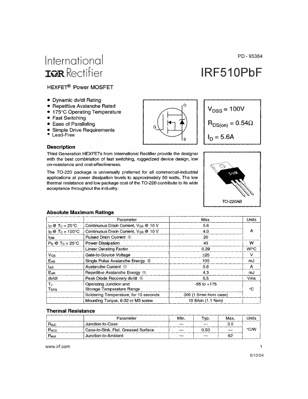 IRF510PBF International Rectifier