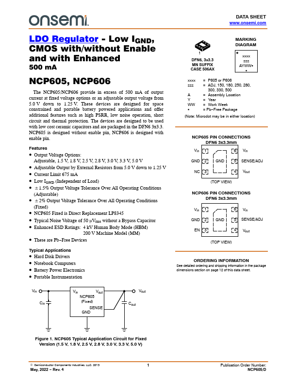 NCP605 ON Semiconductor