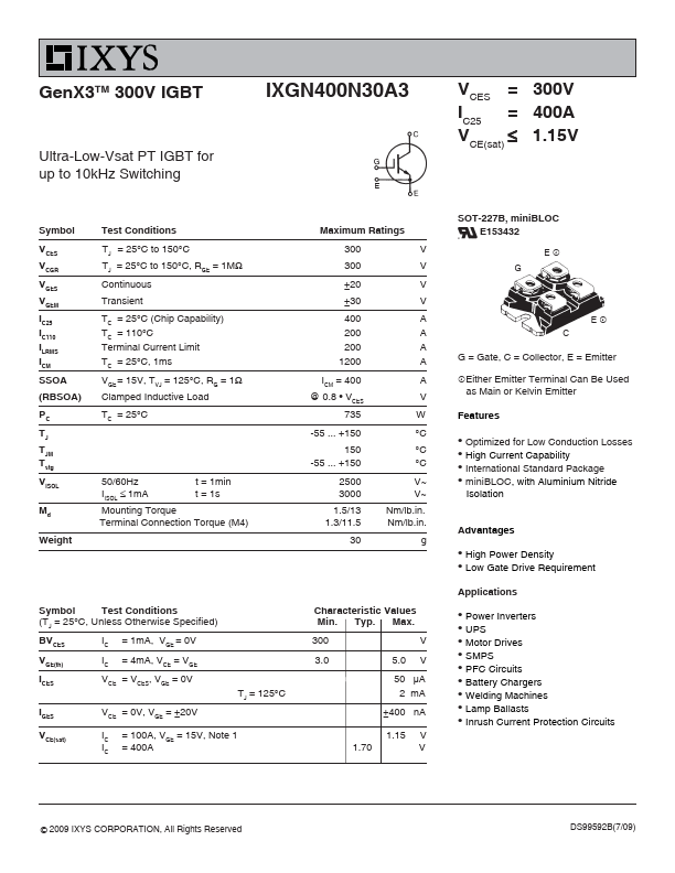<?=IXGN400N30A3?> डेटा पत्रक पीडीएफ