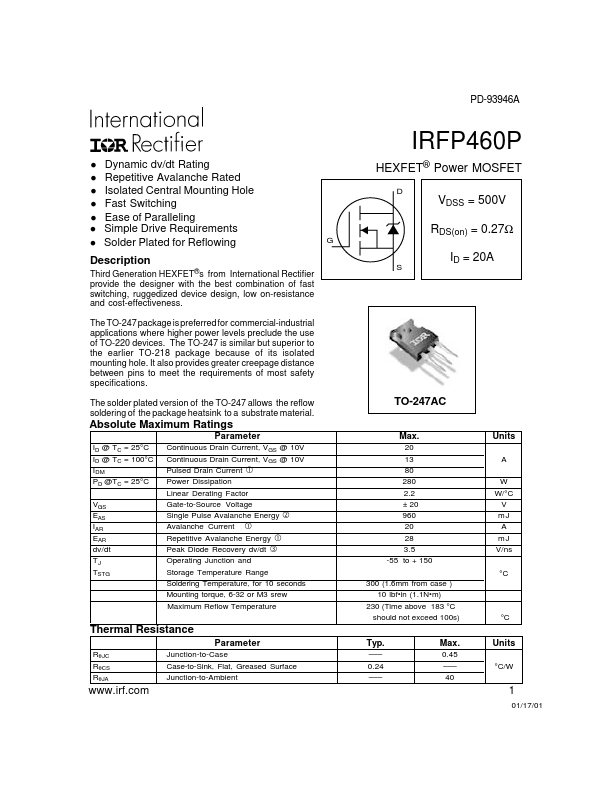 <?=IRFP460P?> डेटा पत्रक पीडीएफ