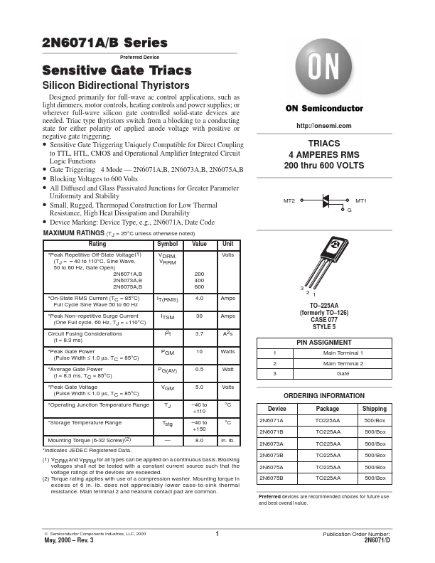 2N6073A ON Semiconductor