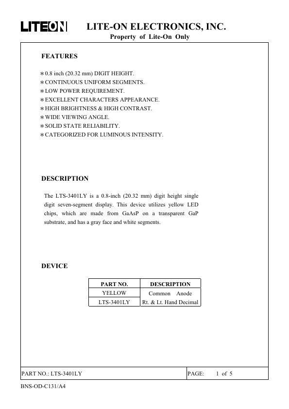 LTS-3401LY LITE-ON Electronics