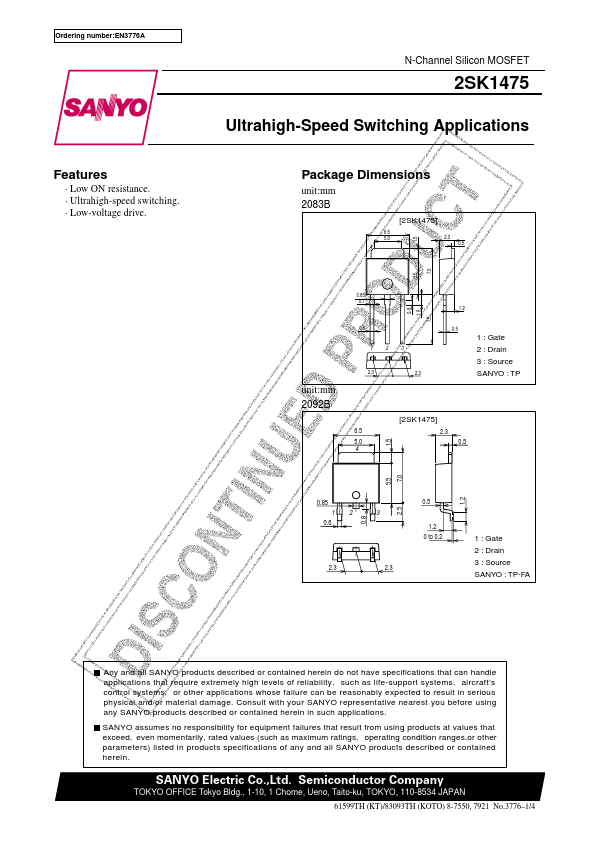 2SK1475 Sanyo Semicon Device