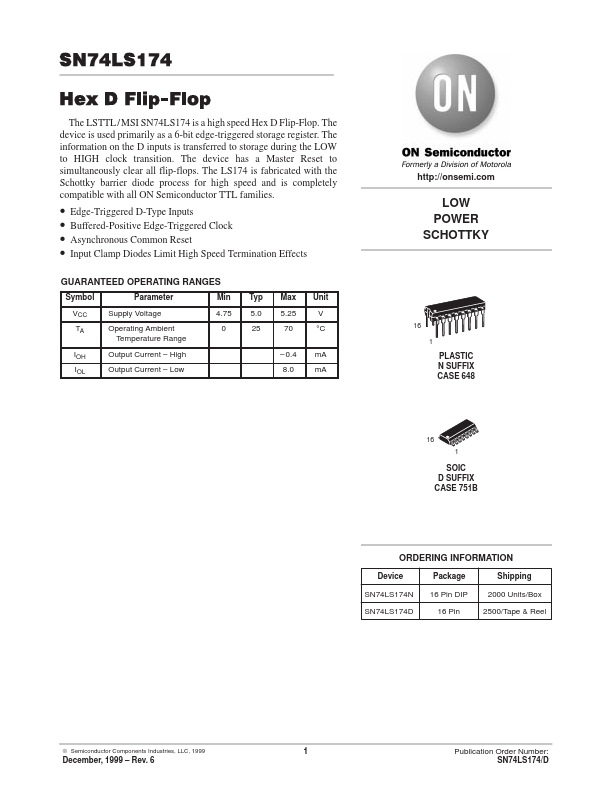 74LS174 ON Semiconductor