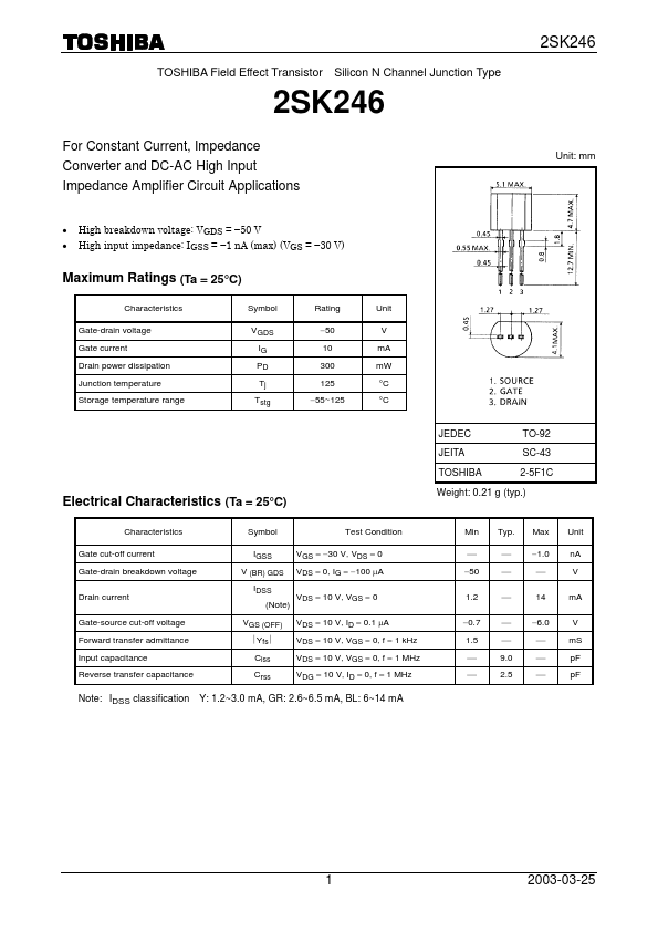 2SK246 Toshiba Semiconductor