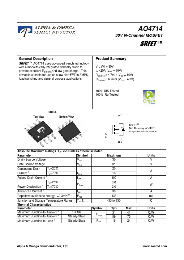 AO4714 Alpha & Omega Semiconductors