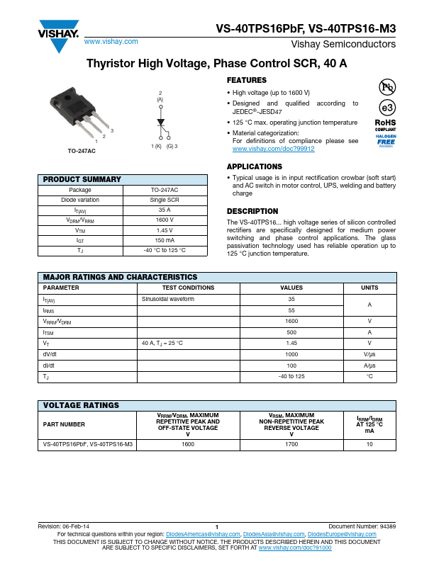 <?=VS-40TPS16PbF?> डेटा पत्रक पीडीएफ