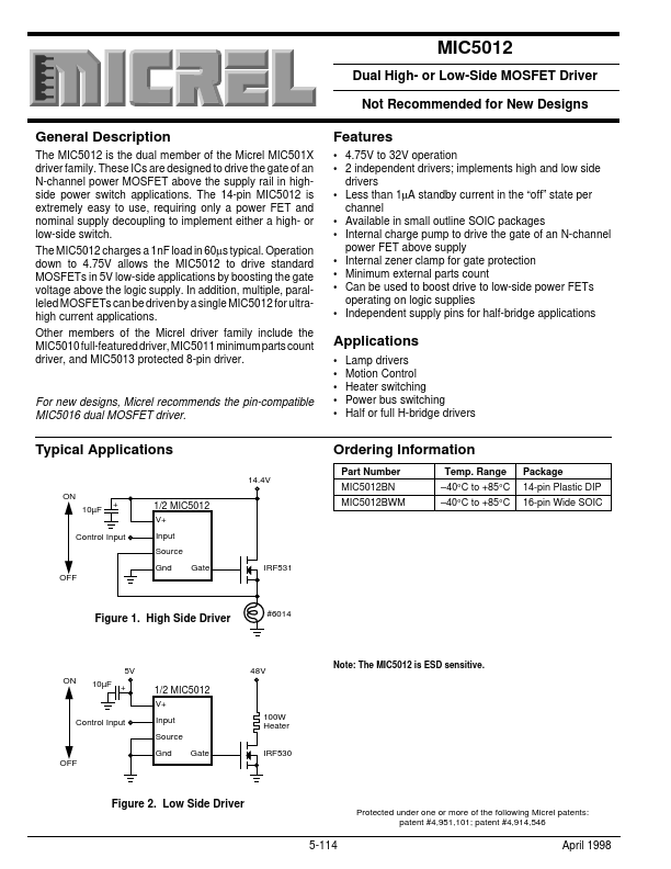 MIC5012 Micrel Semiconductor