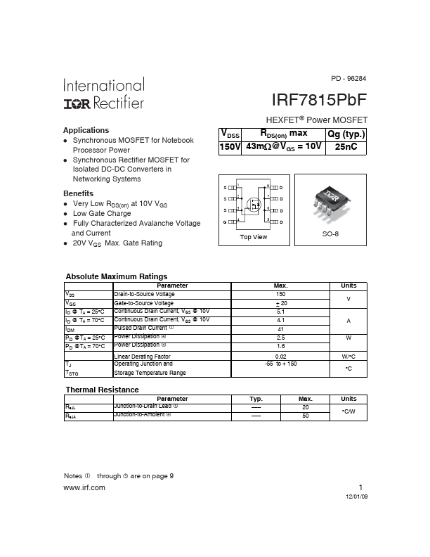 <?=IRF7815PbF?> डेटा पत्रक पीडीएफ